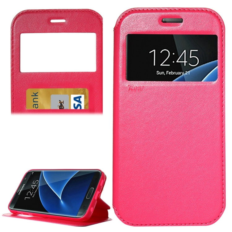 For Galaxy S7 / G930 Roar Sand Texture Horizontal Flip Leather Case with Call Display ID & Holder & Card Slots
