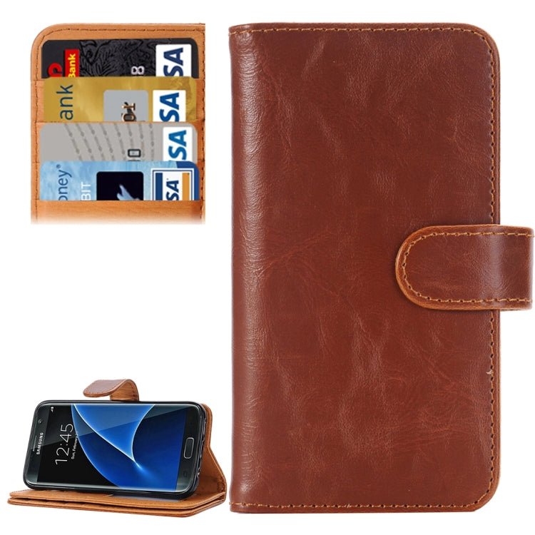 For Galaxy S7/G930 Crazy Horse Texture Horizontal Flip Leather Case with 3 Pages of Card Slots & Wallet & Holder