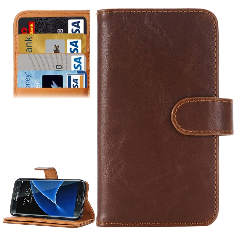 For Galaxy S7/G930 Crazy Horse Texture Horizontal Flip Leather Case with 3 Pages of Card Slots & Wallet & Holder