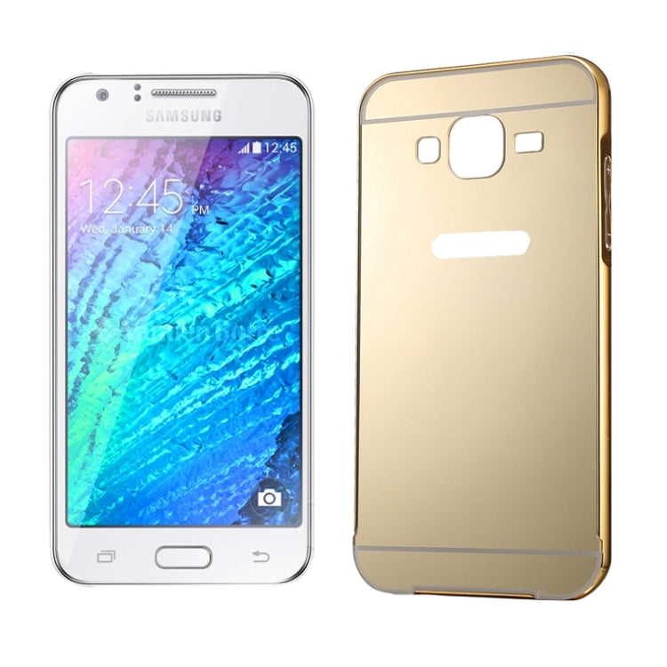Push-pull Style Metal Plating Bumper Frame + Acrylic Back Cover Combination Case for Galaxy J1