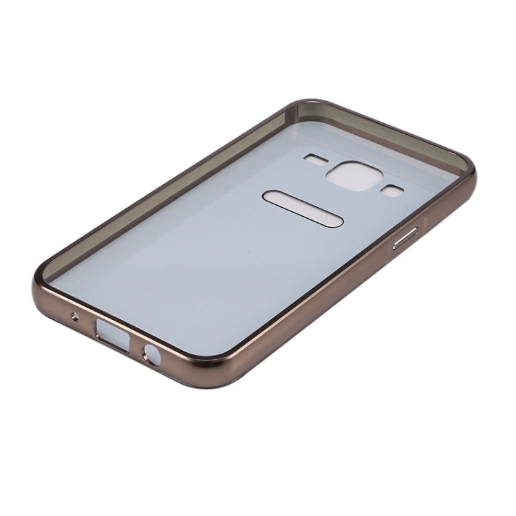 Push-pull Style Metal Plating Bumper Frame + Acrylic Back Cover Combination Case for Galaxy J7