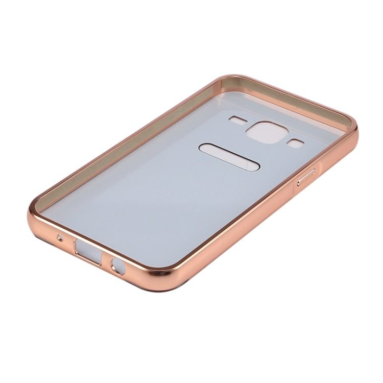 Push-pull Style Metal Plating Bumper Frame + Acrylic Back Cover Combination Case for Galaxy J5