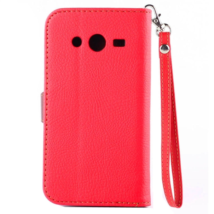 Litchi Texture Horizontal Flip Leather Case with Holder & Card Slots & Wrist Strap & Side Chain with Leaf Shape for Galaxy Core II / SM-G355H