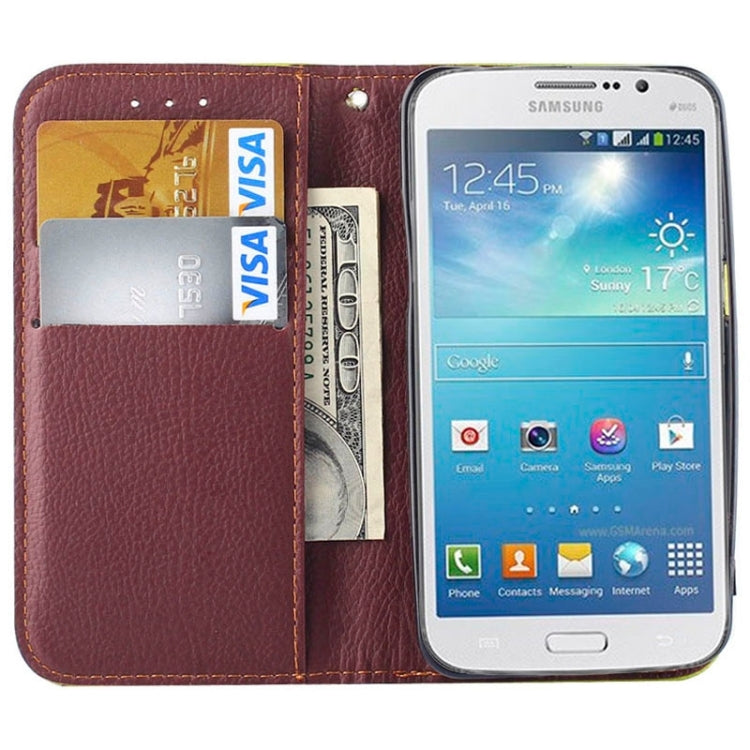 Litchi Texture Horizontal Flip Leather Case with Holder & Card Slots & Wrist Strap & Side Chain with Leaf Shape for Galaxy Core II / SM-G355H
