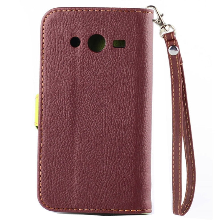 Litchi Texture Horizontal Flip Leather Case with Holder & Card Slots & Wrist Strap & Side Chain with Leaf Shape for Galaxy Core II / SM-G355H