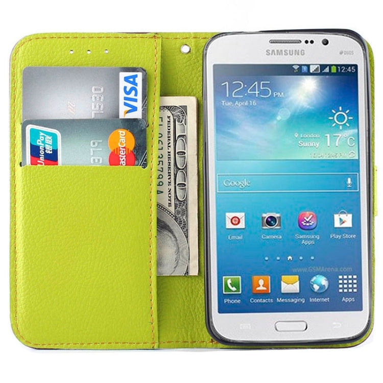 Litchi Texture Horizontal Flip Leather Case with Holder & Card Slots & Wrist Strap & Side Chain with Leaf Shape for Galaxy Core II / SM-G355H