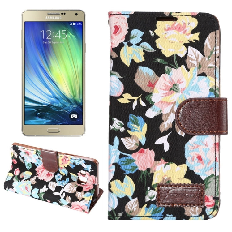 Floral Cloth Magnetic Snap Flip Leather Case with Holder and Card Slots for Galaxy A7 / A700F