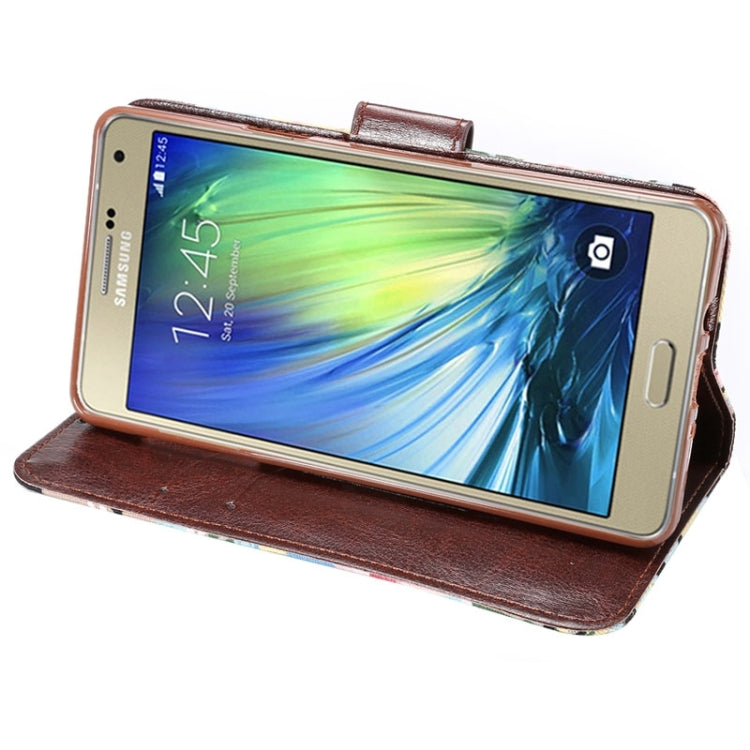Floral Cloth Magnetic Snap Flip Leather Case with Holder and Card Slots for Galaxy A7 / A700F