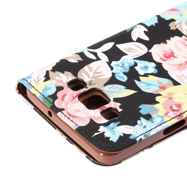 Floral Cloth Magnetic Snap Flip Leather Case with Holder and Card Slots for Galaxy A7 / A700F