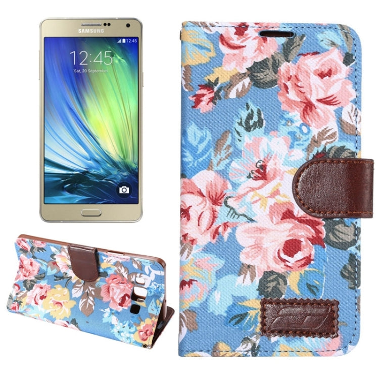Floral Cloth Magnetic Snap Flip Leather Case with Holder and Card Slots for Galaxy A7 / A700F