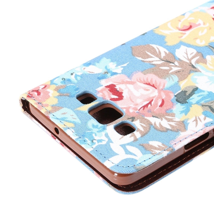Floral Cloth Magnetic Snap Flip Leather Case with Holder and Card Slots for Galaxy A7 / A700F