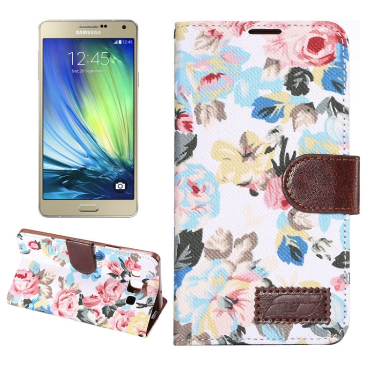 Floral Cloth Magnetic Snap Flip Leather Case with Holder and Card Slots for Galaxy A7 / A700F