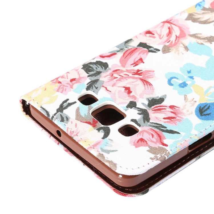 Floral Cloth Magnetic Snap Flip Leather Case with Holder and Card Slots for Galaxy A7 / A700F