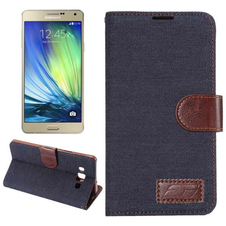 Denim Texture Leather Case with Holder and Card Slots for Galaxy A7 / A700F(Black)