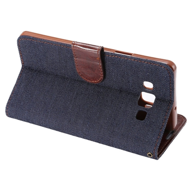 Denim Texture Leather Case with Holder and Card Slots for Galaxy A7 / A700F(Black)