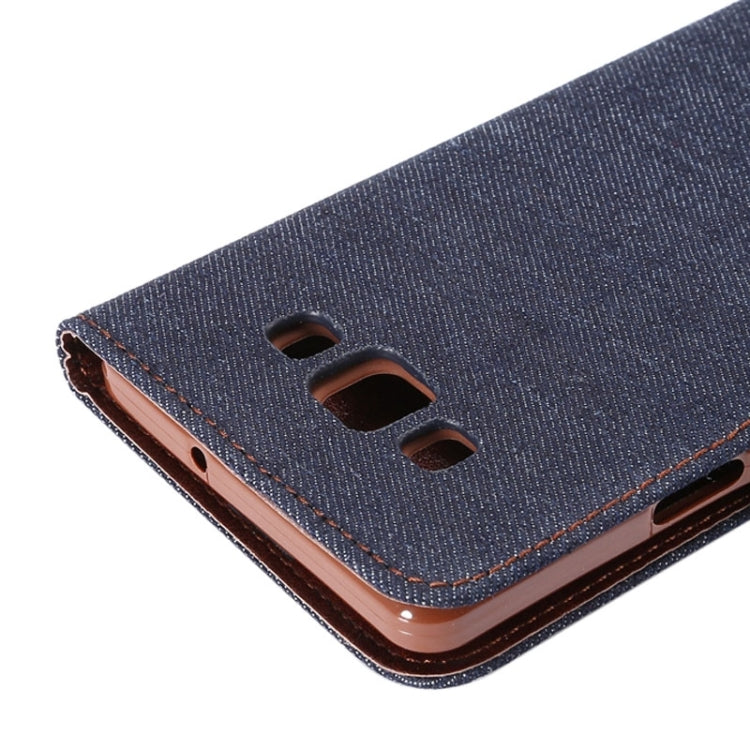 Denim Texture Leather Case with Holder and Card Slots for Galaxy A7 / A700F(Black)