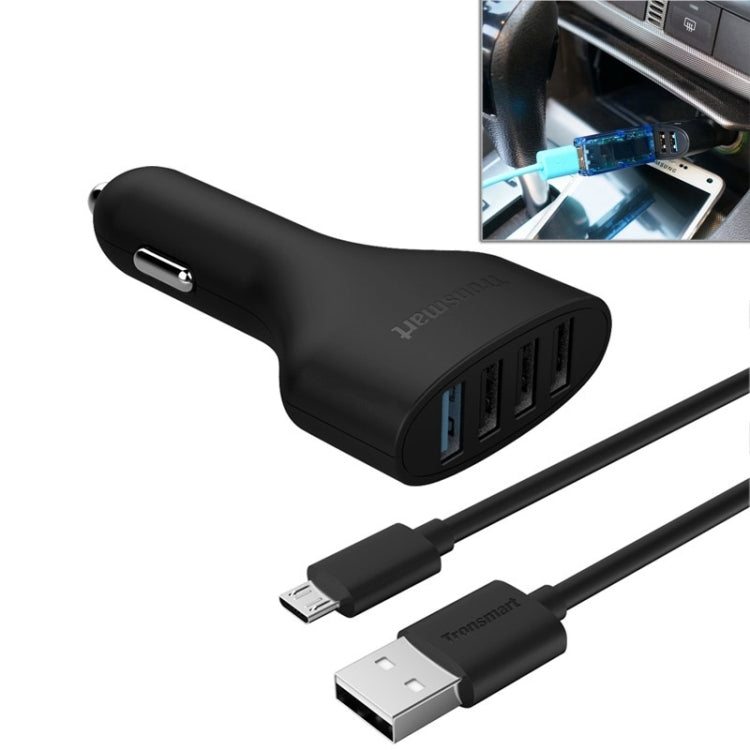 Tronsmart TS-CC4PC 2A Max Qualcomm Quick Charge 2.0 4 USB Ports Car Charger with Cable Kit for Tablet and Phone(Black)