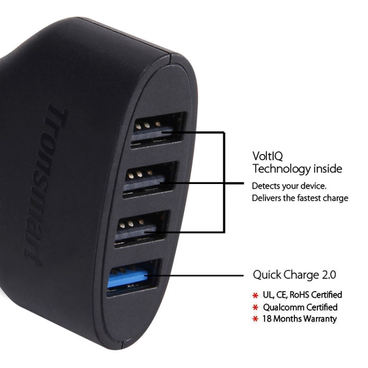 Tronsmart TS-CC4PC 2A Max Qualcomm Quick Charge 2.0 4 USB Ports Car Charger with Cable Kit for Tablet and Phone(Black)