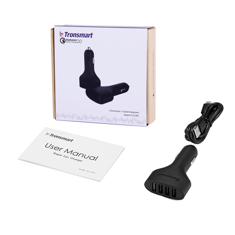 Tronsmart TS-CC4PC 2A Max Qualcomm Quick Charge 2.0 4 USB Ports Car Charger with Cable Kit for Tablet and Phone(Black)