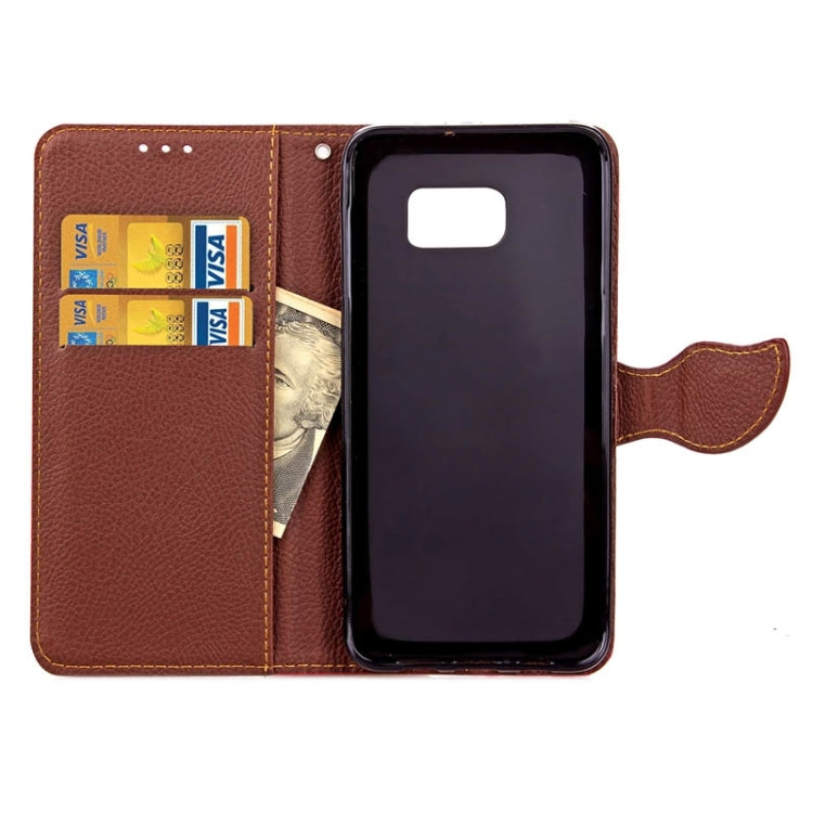For Galaxy S6 edge+ / G928 Litchi Texture Leaf Buckle Horizontal Flip Leather Case with Card Slots & Holder & Wallet & Lanyard