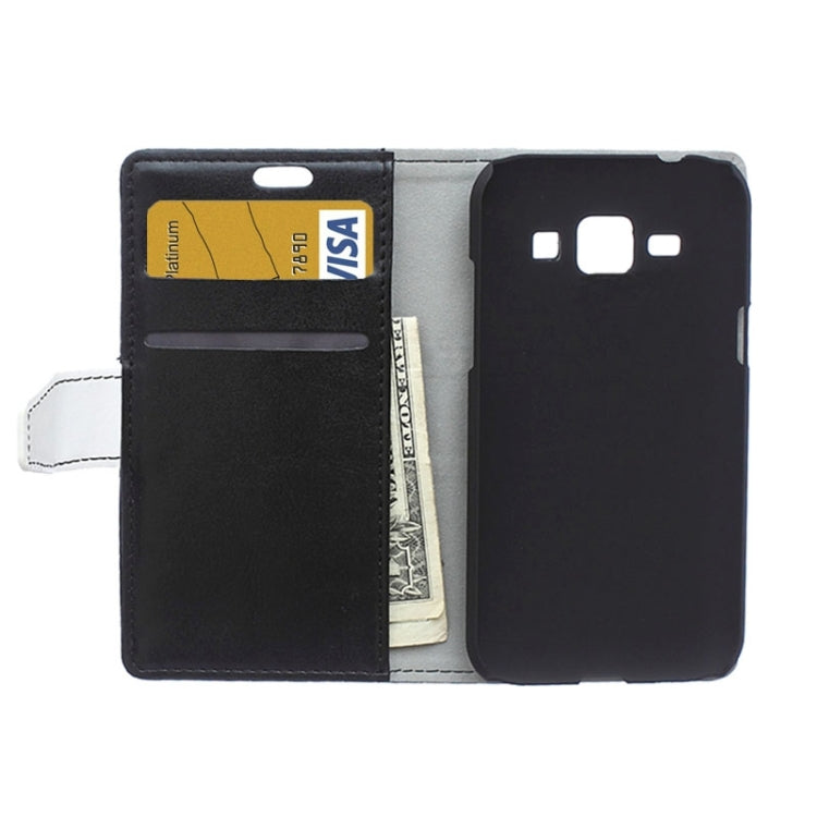 Crazy Horse Texture Color Matching Flip Leather Case with Holder & Card Slots & Wallet for Galaxy J1