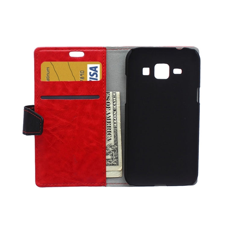 Crazy Horse Texture Color Matching Flip Leather Case with Holder & Card Slots & Wallet for Galaxy J1