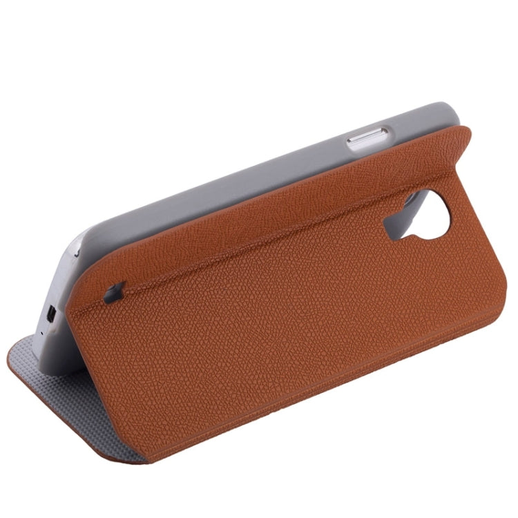 Litchi Texture Solid Color Horizontal Flip Leather Case with Holder & Caller ID Window for Galaxy S4 / i9500