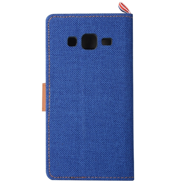 Denim Texture Horizontal Flip Leather Case with Magnetic Snap & Card Slots & Holder & Sling for Galaxy On7 / G600