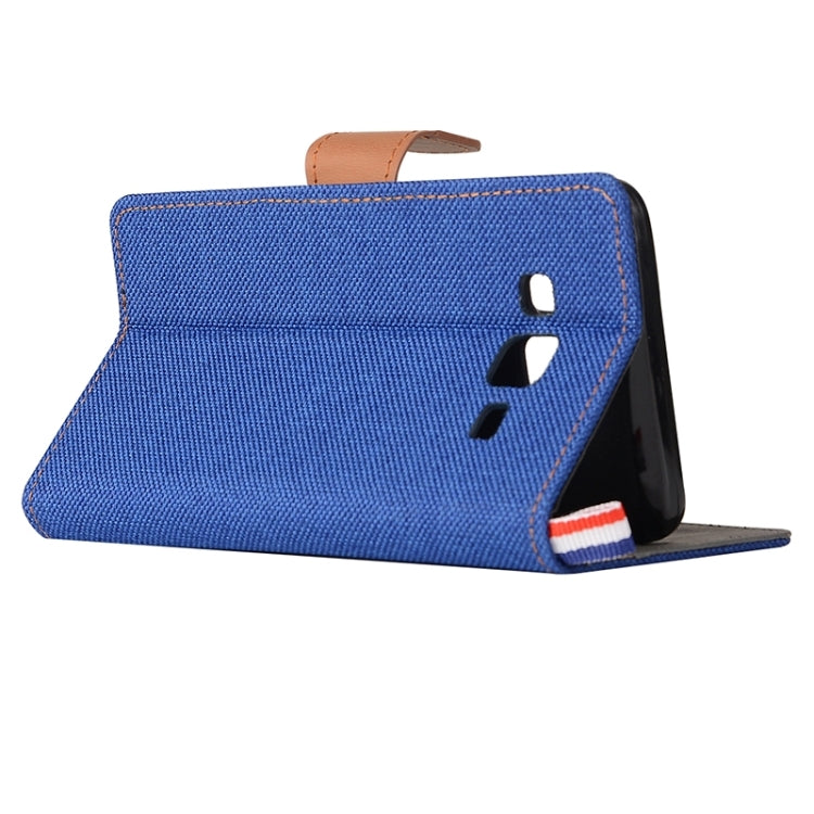 Denim Texture Horizontal Flip Leather Case with Magnetic Snap & Card Slots & Holder & Sling for Galaxy On7 / G600