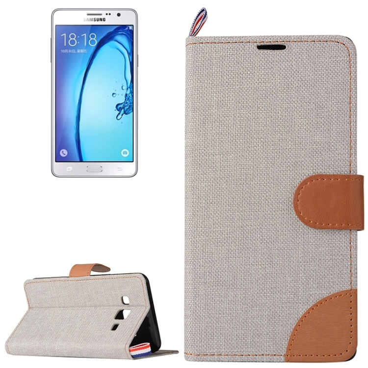 Denim Texture Horizontal Flip Leather Case with Magnetic Snap & Card Slots & Holder & Sling for Galaxy On7 / G600