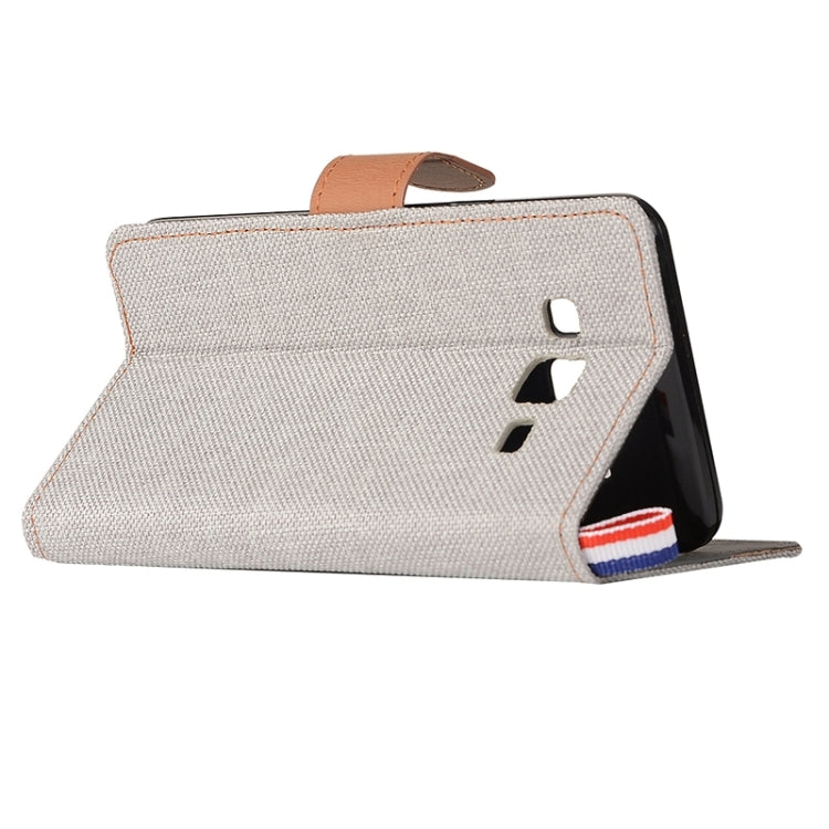 Denim Texture Horizontal Flip Leather Case with Magnetic Snap & Card Slots & Holder & Sling for Galaxy On7 / G600