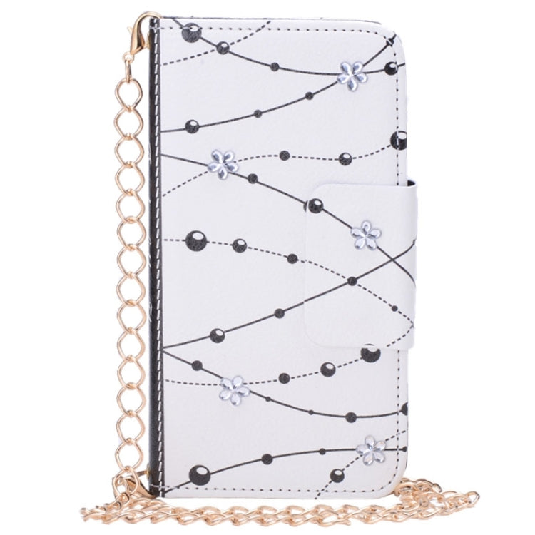 For Galaxy S6 / G920 Bead Pattern Diamond-Encrusted Wallet Style Leather Case with Chain & Card Slots (White)
