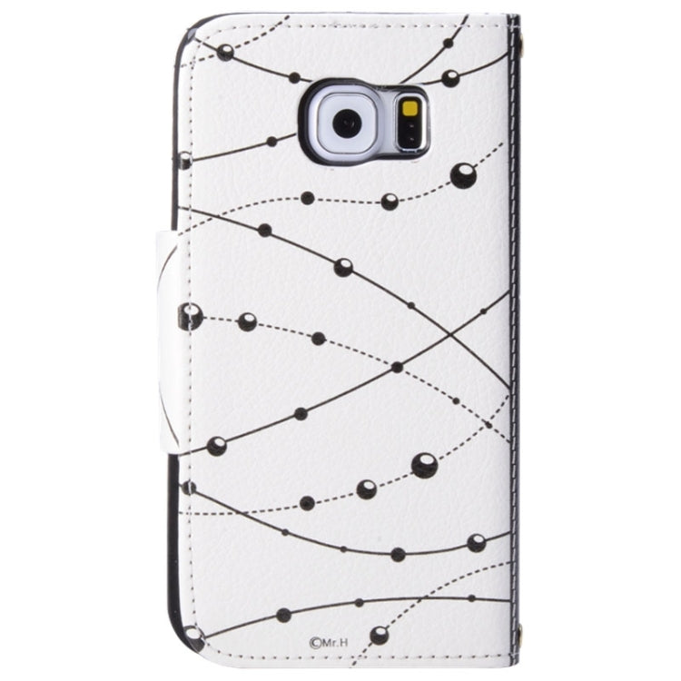 For Galaxy S6 / G920 Bead Pattern Diamond-Encrusted Wallet Style Leather Case with Chain & Card Slots (White)