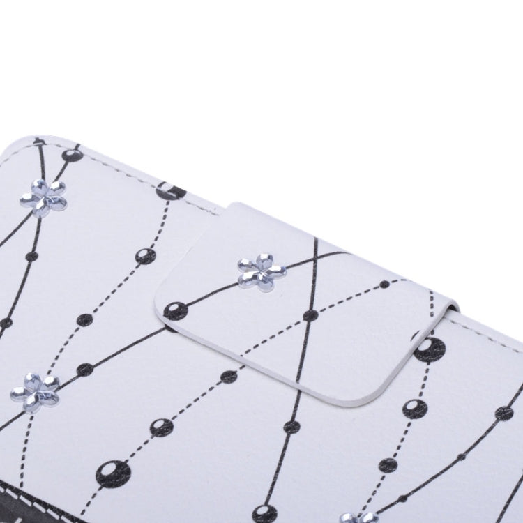 For Galaxy S6 / G920 Bead Pattern Diamond-Encrusted Wallet Style Leather Case with Chain & Card Slots (White)