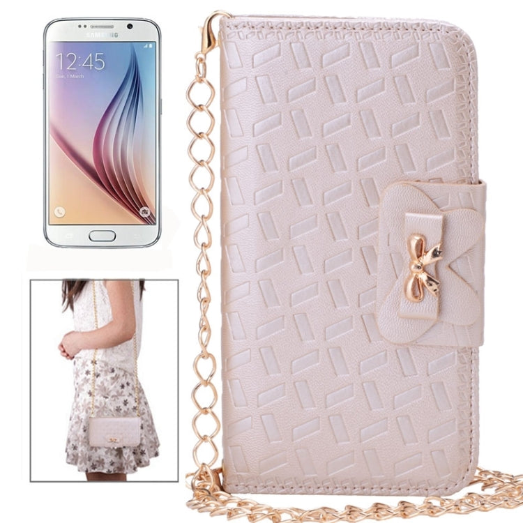For Galaxy S6 / G920 Bowknot Embossing Wallet Style Leather Case with Chain & Card Slots