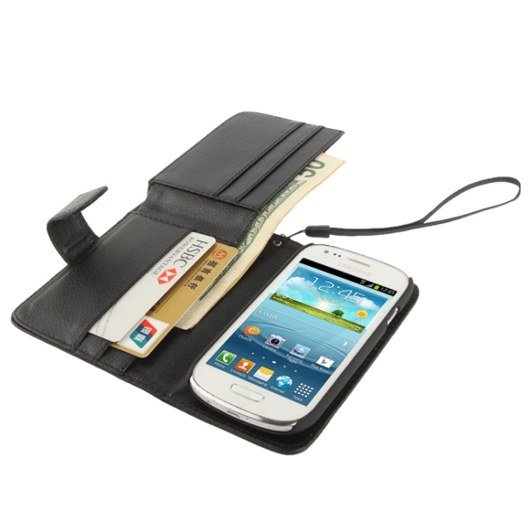 Litchi Texture Leather Case with Wallet & Lanyard for Galaxy SIII mini / i8190(Black)