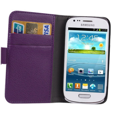 Litchi Texture  Leather Case Cover with Credit Card Slots & Holder for Galaxy SIII mini / i8190