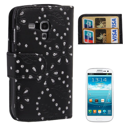 Flowers Shimmering Powder Leather Case with Credit Card Slot for Galaxy SIII mini / i8190