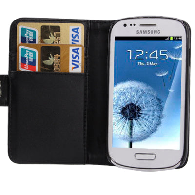 Flowers Shimmering Powder Leather Case with Credit Card Slot for Galaxy SIII mini / i8190