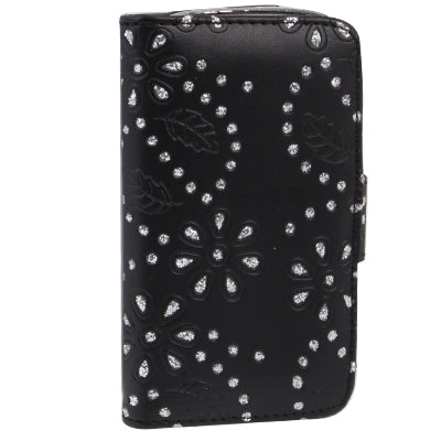 Flowers Shimmering Powder Leather Case with Credit Card Slot for Galaxy SIII mini / i8190