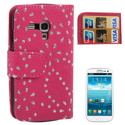 Flowers Shimmering Powder Leather Case with Credit Card Slot for Galaxy SIII mini / i8190