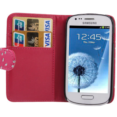 Flowers Shimmering Powder Leather Case with Credit Card Slot for Galaxy SIII mini / i8190