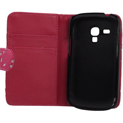 Flowers Shimmering Powder Leather Case with Credit Card Slot for Galaxy SIII mini / i8190