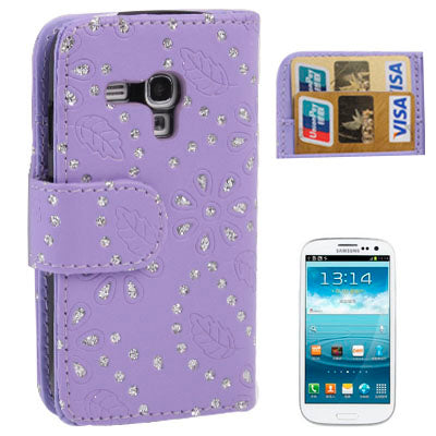 Flowers Shimmering Powder Leather Case with Credit Card Slot for Galaxy SIII mini / i8190