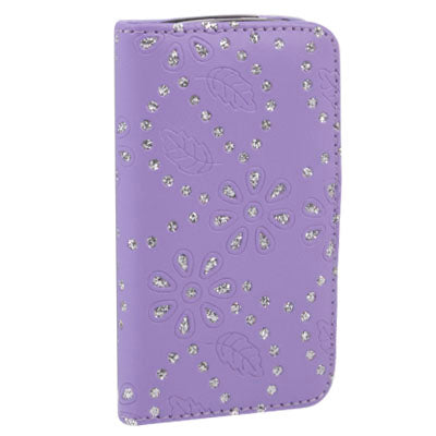 Flowers Shimmering Powder Leather Case with Credit Card Slot for Galaxy SIII mini / i8190