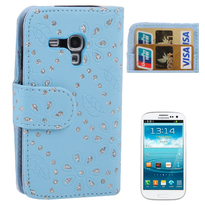 Flowers Shimmering Powder Leather Case with Credit Card Slot for Galaxy SIII mini / i8190