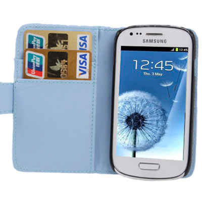 Flowers Shimmering Powder Leather Case with Credit Card Slot for Galaxy SIII mini / i8190