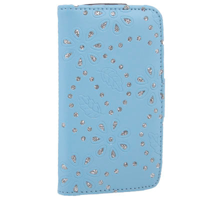 Flowers Shimmering Powder Leather Case with Credit Card Slot for Galaxy SIII mini / i8190