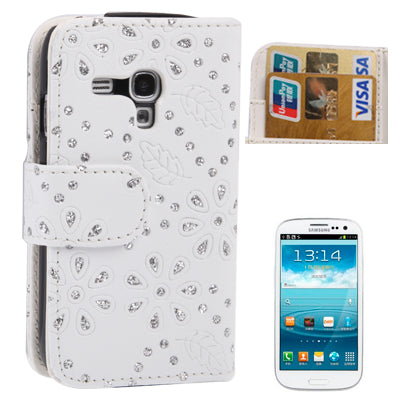 Flowers Shimmering Powder Leather Case with Credit Card Slot for Galaxy SIII mini / i8190