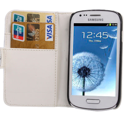 Flowers Shimmering Powder Leather Case with Credit Card Slot for Galaxy SIII mini / i8190